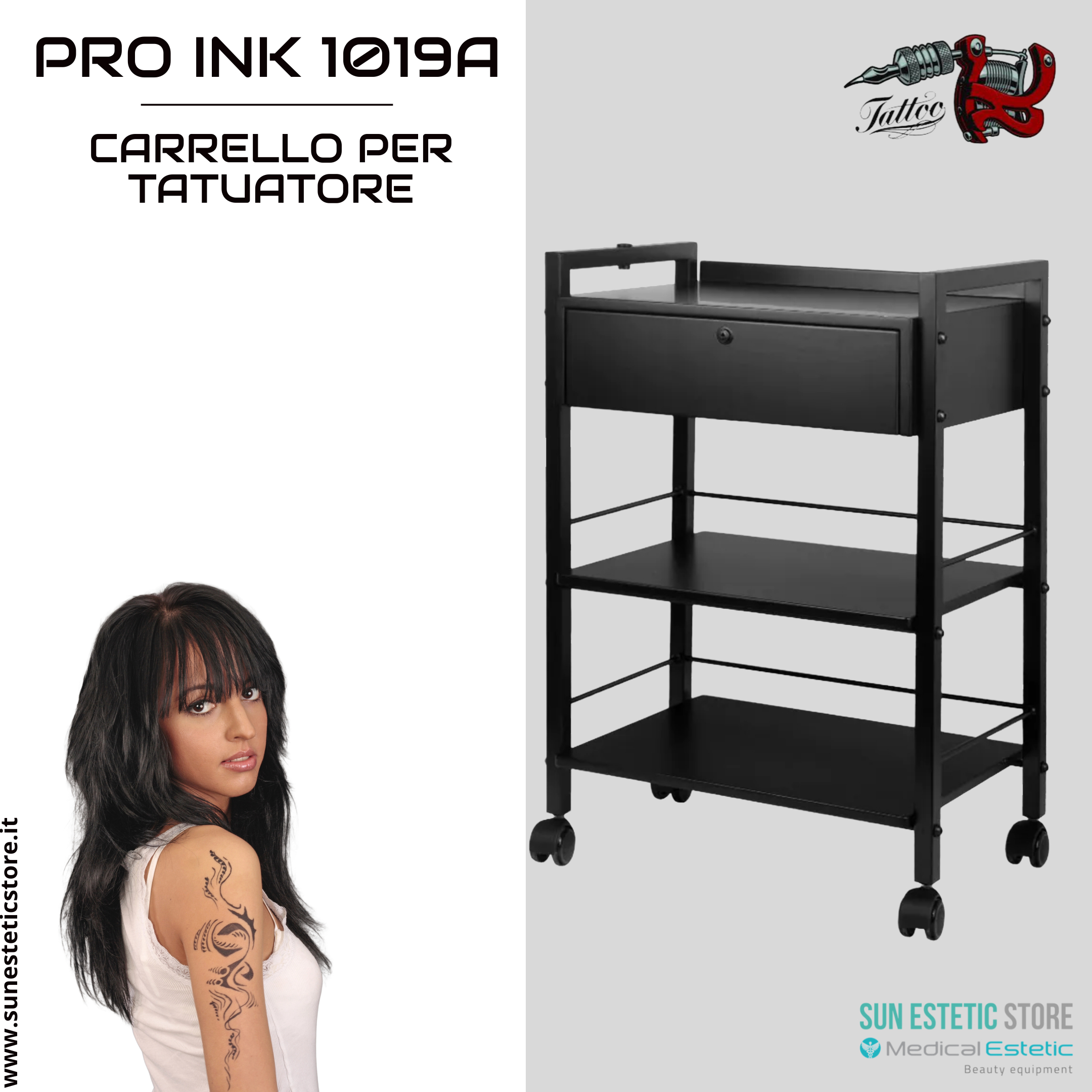 Pro Ink 1019A carrello con cassetto per studio tattoo tatuatore