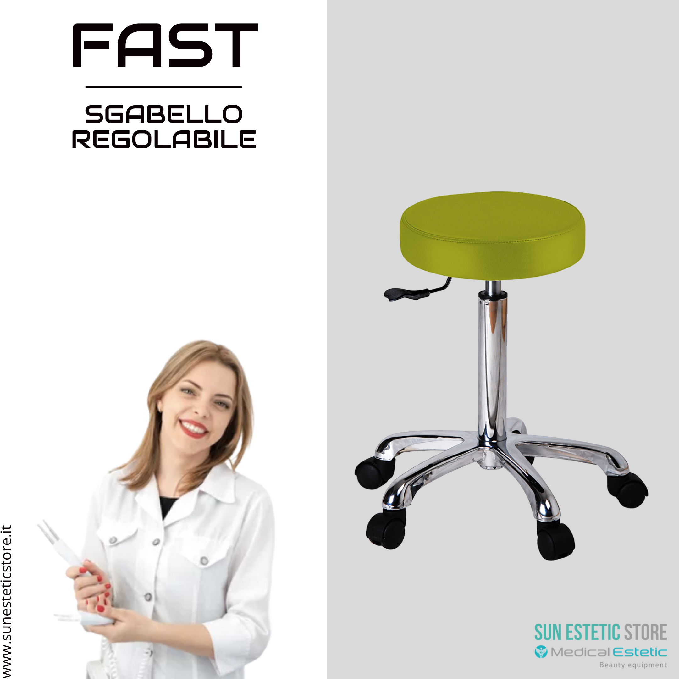 Sgabello sedia regolabile bianco con ruote per studio medico