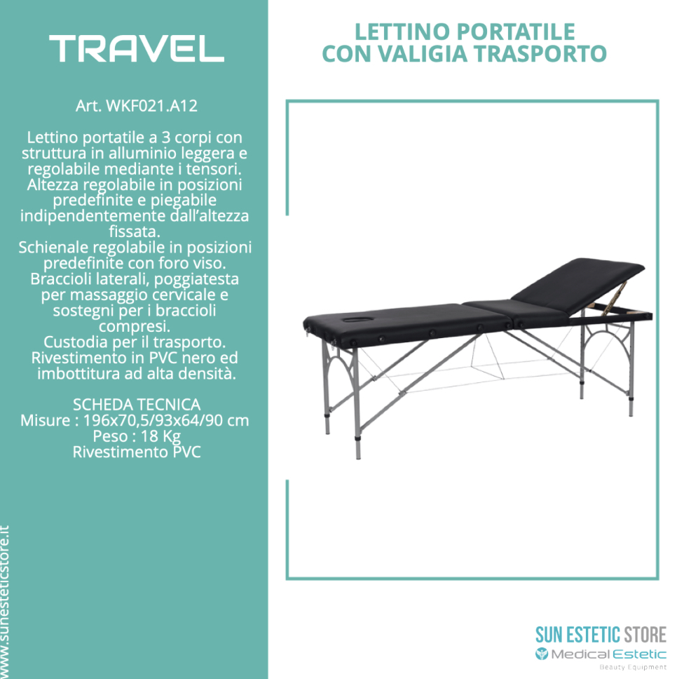 Travel lettino da massaggio portatile in alluminio 1 snodo estetica  estetista benessere - Sunestetic store