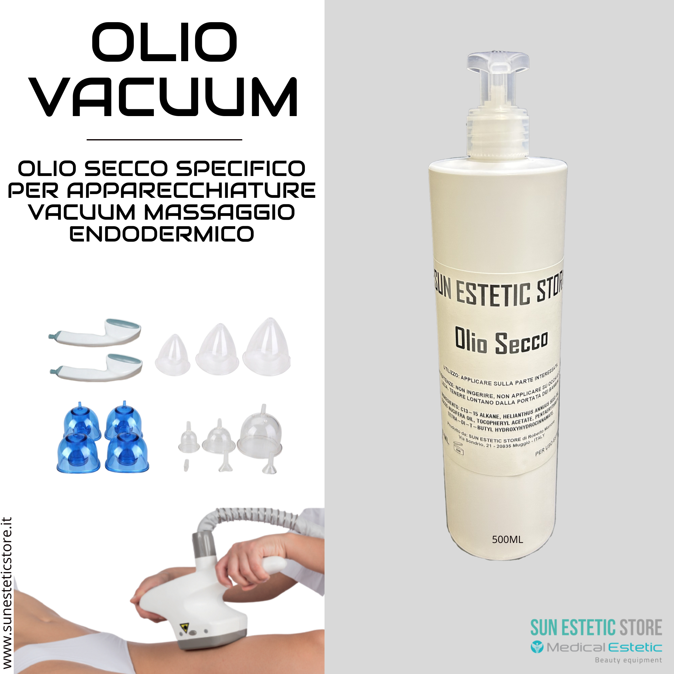 Olio secco vacuum prodotto specifico per apparecchiature massaggio  endodermico - Sunestetic store