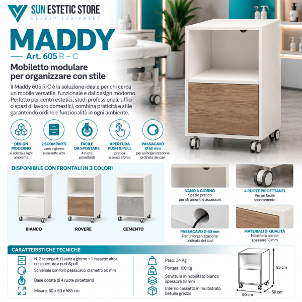 Mobiletto modulare Maddy per estetica