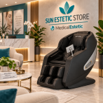 Elegante sala dattesa estetica con poltrona massaggiante